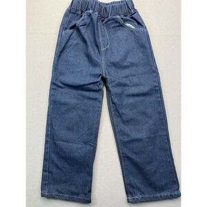 Boys 6/7 Pull On Jeans Loose Fit Straight Leg Medium Blue Wash Denim Pockets
